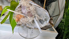 Load image into Gallery viewer, Aura Quartz, Selenite Crystal &amp; Artificial Moss in Seashell (stand Included)
