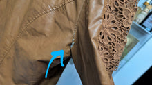 Load image into Gallery viewer, Point Zero Caramel Tan Pu Leather Embroidery Jacket LG *FLAW*
