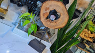 Wood Decor with Amethyst Crystal in Middle