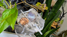 Load image into Gallery viewer, Aura Quartz, Selenite Crystal &amp; Artificial Moss in Seashell (stand Included)
