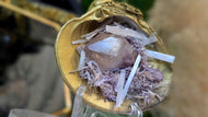 Amethyst & Selenite Crystals in Moss Gold Seashell (stand Included)
