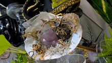 Load image into Gallery viewer, Amethyst, Selenite Crystals &amp; Artificial Moss in Seashell (stand Included)
