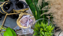 Load image into Gallery viewer, Amethyst &amp; Selenite Crystals in Moss Gold Seashell (stand Included)
