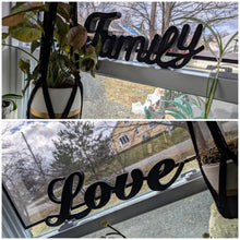 Load image into Gallery viewer, Black Plastic/Wood Signs &quot;Love&quot; &amp; &quot;Family&quot;
