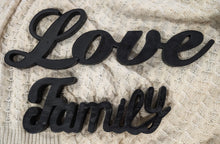 Load image into Gallery viewer, Black Plastic/Wood Signs &quot;Love&quot; &amp; &quot;Family&quot;
