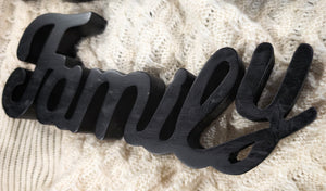 Black Plastic/Wood Signs "Love" & "Family"
