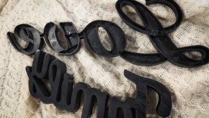 Black Plastic/Wood Signs "Love" & "Family"
