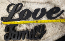 Load image into Gallery viewer, Black Plastic/Wood Signs &quot;Love&quot; &amp; &quot;Family&quot;

