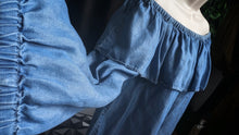Load image into Gallery viewer, Michael Kors Denim Look Off Shoulder Ruffle Top MD
