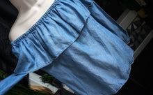 Load image into Gallery viewer, Michael Kors Denim Look Off Shoulder Ruffle Top MD
