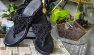Ardene Black Boho Crochet Wedge Sandals sz8