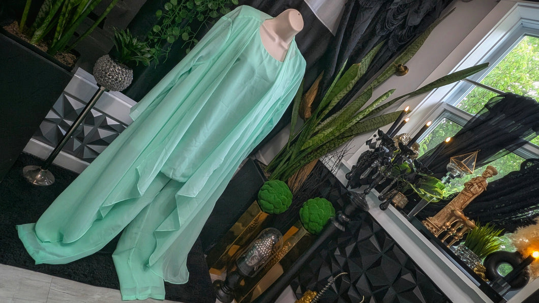 Mint Flowy Sheer 3pc Pant & Robe Suit 18W NWT