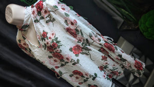 Sheer Boho Sleeve White Floral Blouse Top MD-LG