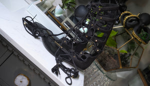 Aldo Black Velour Gladiator Sandals sz8