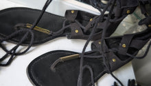Load image into Gallery viewer, Aldo Black Velour Gladiator Sandals sz8
