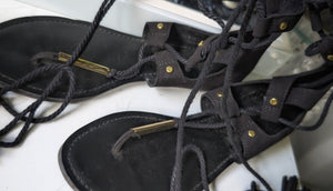 Aldo Black Velour Gladiator Sandals sz8