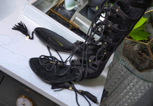 Load image into Gallery viewer, Aldo Black Velour Gladiator Sandals sz8
