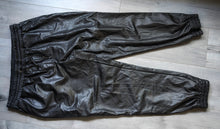 Load image into Gallery viewer, Cleo Black Faux Leather Drawstring Athletic Track Pants LG
