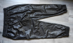 Cleo Black Faux Leather Drawstring Athletic Track Pants LG
