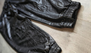 Cleo Black Faux Leather Drawstring Athletic Track Pants LG