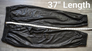 Cleo Black Faux Leather Drawstring Athletic Track Pants LG