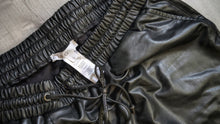 Load image into Gallery viewer, Cleo Black Faux Leather Drawstring Athletic Track Pants LG
