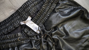 Cleo Black Faux Leather Drawstring Athletic Track Pants LG