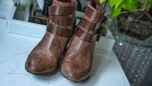 Load image into Gallery viewer, Blowfish Tan Vegan Leather Western Buckle Ankle Boots 9/9.5
