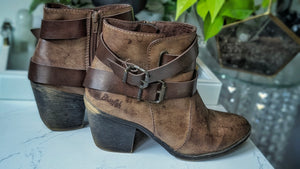 Blowfish Tan Vegan Leather Western Buckle Ankle Boots 9/9.5