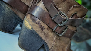 Blowfish Tan Vegan Leather Western Buckle Ankle Boots 9/9.5