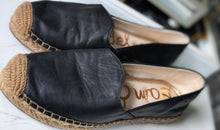 Load image into Gallery viewer, Sam Edelman Black Leather Espadrille Jute Loafer Shoes Flats sz7
