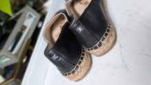 Load image into Gallery viewer, Sam Edelman Black Leather Espadrille Jute Loafer Shoes Flats sz7
