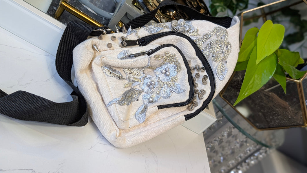 Handmade Spiked Lace Cream Shoulder Bag