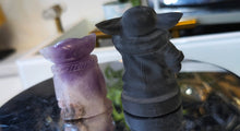 Load image into Gallery viewer, 2&quot; Obsidian &amp; Amethyst Crystal Yoda Set
