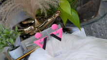 Load image into Gallery viewer, Vintage Pop 80&#39;s Hot Pink &amp; Black Triangle Drop Earrings

