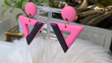Load image into Gallery viewer, Vintage Pop 80&#39;s Hot Pink &amp; Black Triangle Drop Earrings
