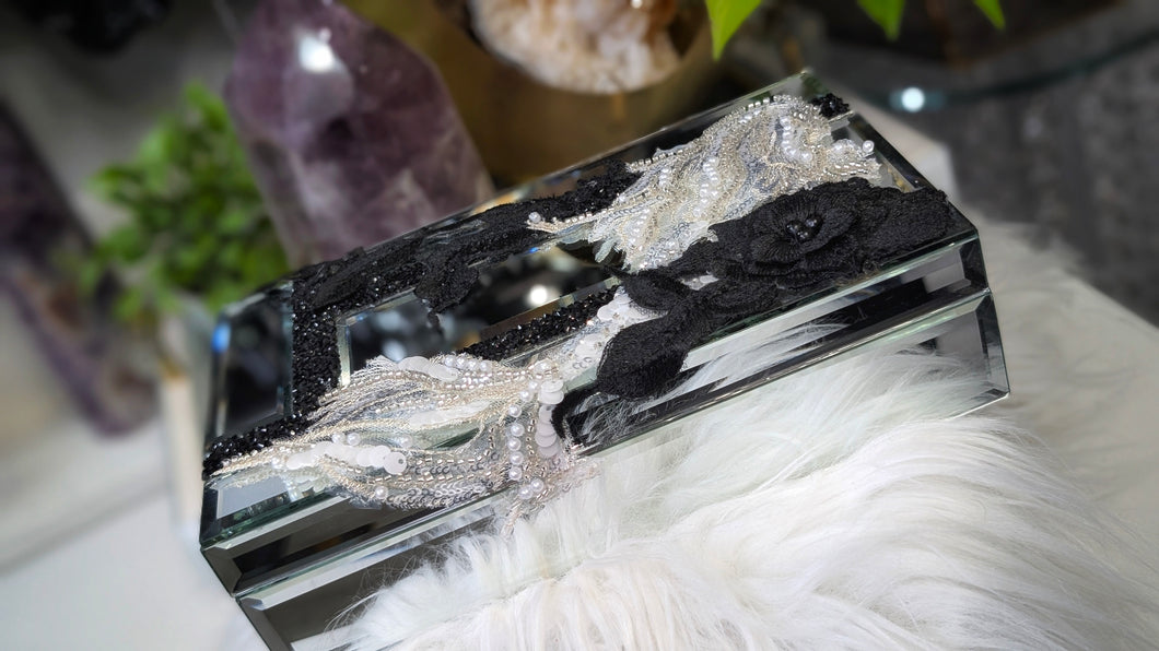 Custom Made Mirror Jewelry Box with Lace Mermaid & Accents