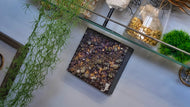 Wood Canvas Epoxy Resin Lepidolite & Pyrite Bulgarian Crystal Art Piece