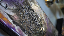 Load image into Gallery viewer, Wood Canvas Epoxy Resin Moonstone Crystal "SPACE" Art Piece
