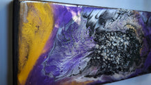 Load image into Gallery viewer, Wood Canvas Epoxy Resin Moonstone Crystal "SPACE" Art Piece
