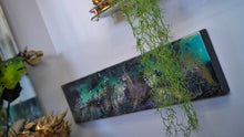 Load image into Gallery viewer, Wood Canvas Epoxy Resin Moonstone Crystal "Aurora" Art Piece
