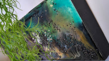 Load image into Gallery viewer, Wood Canvas Epoxy Resin Moonstone Crystal "Aurora" Art Piece
