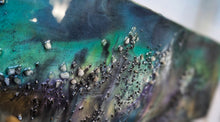 Load image into Gallery viewer, Wood Canvas Epoxy Resin Moonstone Crystal "Aurora" Art Piece
