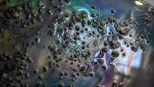 Load image into Gallery viewer, Wood Canvas Epoxy Resin Moonstone Crystal "Aurora" Art Piece
