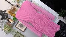 Load image into Gallery viewer, Love X Design Barbie Pink Rouched Sheer Sleeve Dress SM NWT
