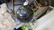 Load image into Gallery viewer, 3" Labradorite Sphere with Plastic Stand
