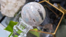 Load image into Gallery viewer, 2.5" Amazonite &amp; Pyrite Crystal Sphere with Glass Stand
