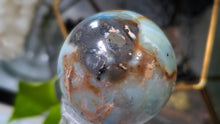 Load image into Gallery viewer, 2.5" Amazonite &amp; Pyrite Crystal Sphere with Glass Stand
