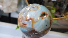 Load image into Gallery viewer, 2.5" Amazonite &amp; Pyrite Crystal Sphere with Glass Stand
