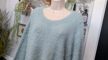 Load image into Gallery viewer, London Kaye Ocean Blue Faux Fur Lantern Sleeve Sweater SM

